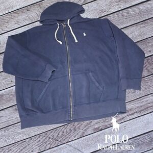 Polo Ralph Lauren Full Zip Hoodie Mens Waffle Lined Fleece Navy Blue XXL